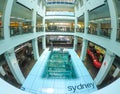 Transparent entrance floor with a scale model of the Sydney CBD beneath at Customs House building, Circular Quay.